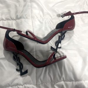 YSL - Logo High Heel Sandals , burgundy color- comes with box and dust bags